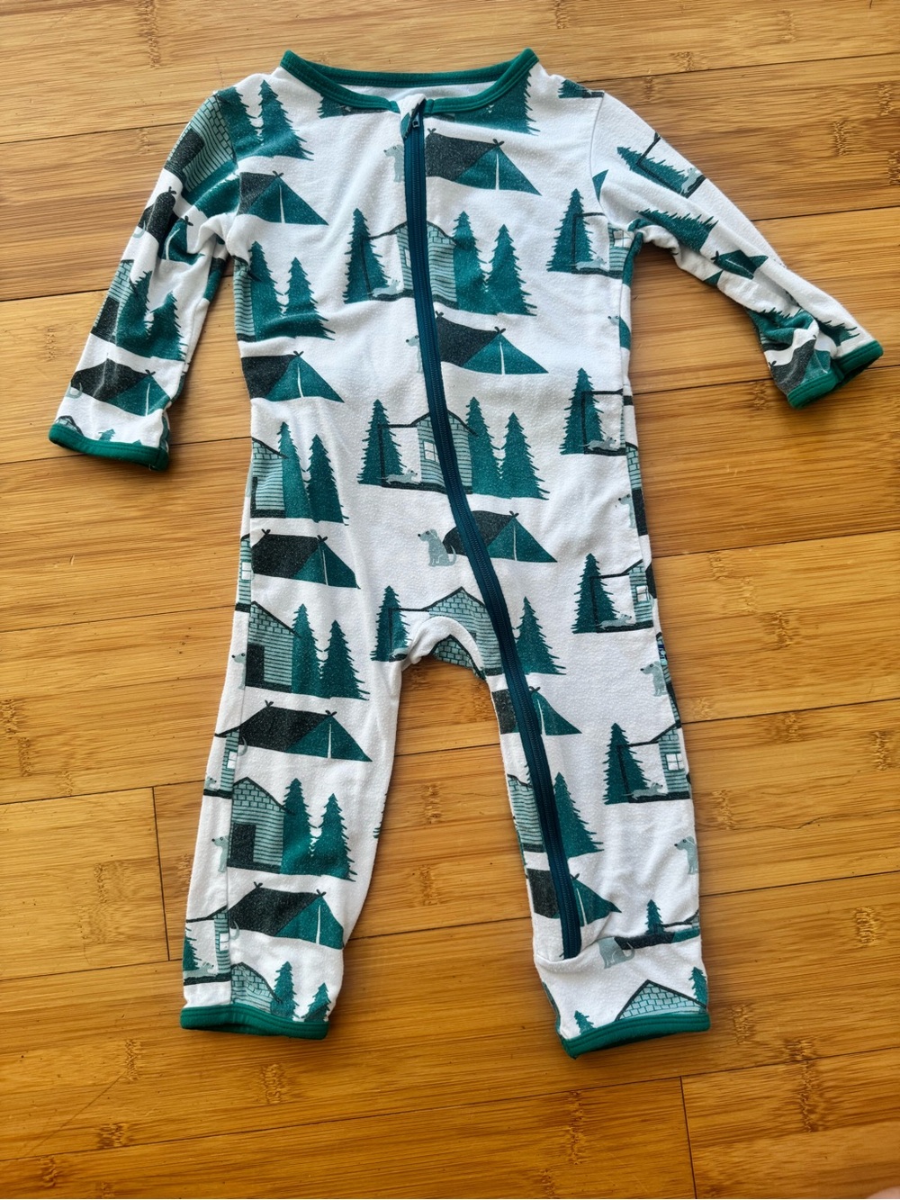 Kickee Pants One-Piece Zip Romper in Teal Forest Print